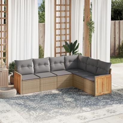 Set canapele de grădină cu perne, 6 piese, bej, poliratan GartenMobel Dekor