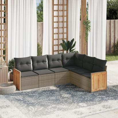 Set mobilier grădină cu perne, 6 piese, gri, poliratan GartenMobel Dekor