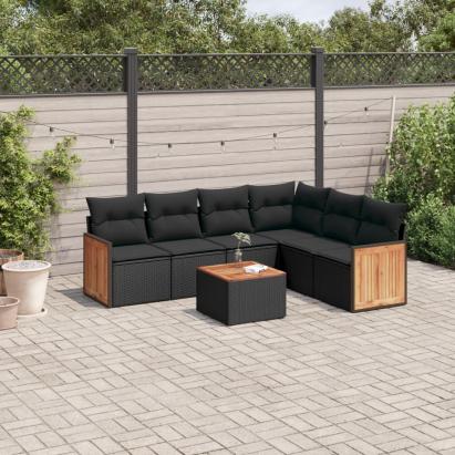 Set canapele de grădină cu perne, 7 piese, negru, poliratan GartenMobel Dekor