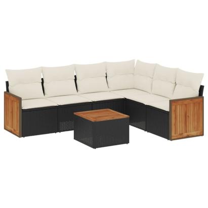 Set canapele de grădină cu perne, 7 piese, negru, poliratan GartenMobel Dekor
