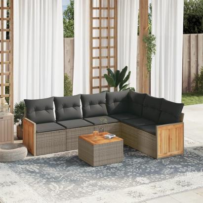 Set canapele de grădină, 7 piese, cu perne, gri, poliratan GartenMobel Dekor