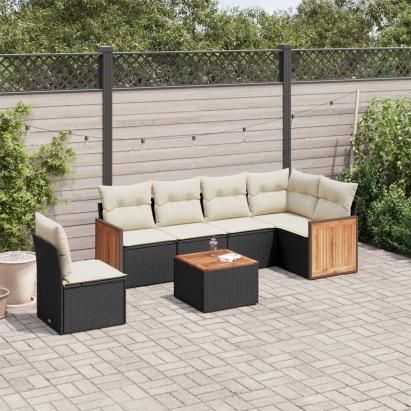 Set canapele de grădină cu perne, 7 piese, negru, poliratan GartenMobel Dekor