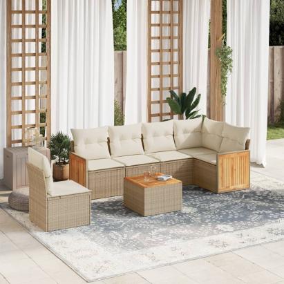 Set canapele de grădină, 7 piese, cu perne, bej, poliratan GartenMobel Dekor