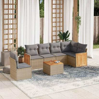 Set canapele de grădină, 7 piese, cu perne, bej, poliratan GartenMobel Dekor