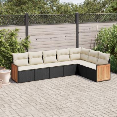 Set canapele de grădină cu perne, 7 piese, negru, poliratan GartenMobel Dekor
