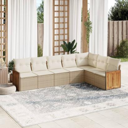 Set canapele de grădină, 7 piese, cu perne, bej, poliratan GartenMobel Dekor