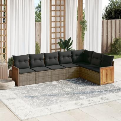 Set canapele de grădină, 7 piese, cu perne, gri, poliratan GartenMobel Dekor