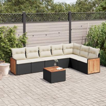 Set mobilier de grădină cu perne, 8 piese, negru, poliratan GartenMobel Dekor