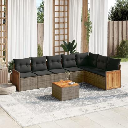Set canapele de grădină cu perne, 8 piese, gri, poliratan GartenMobel Dekor