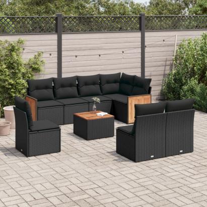 Set mobilier de grădină cu perne, 9 piese, negru, poliratan GartenMobel Dekor