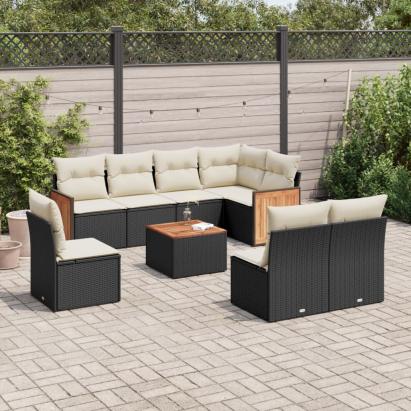 Set mobilier de grădină cu perne, 9 piese, negru, poliratan GartenMobel Dekor
