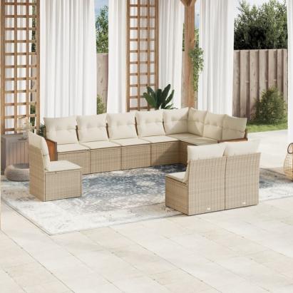 Set canapele de grădină cu perne, 10 piese, bej, poliratan GartenMobel Dekor
