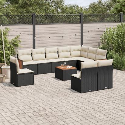 Set canapele de grădină cu perne, 11 piese, negru, poliratan GartenMobel Dekor