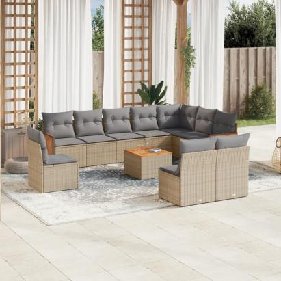 Set canapele de grădină cu perne, 11 piese, bej, poliratan GartenMobel Dekor