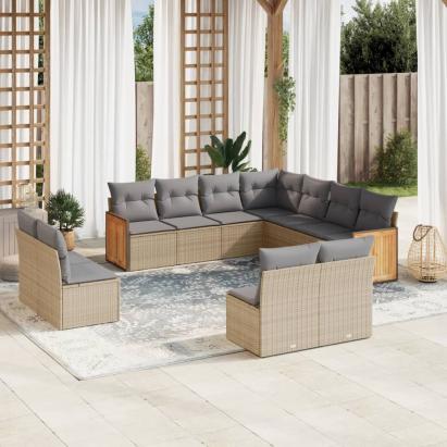 Set canapele de grădină cu perne, 11 piese, bej, poliratan GartenMobel Dekor