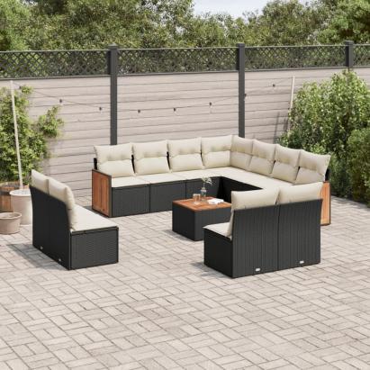 Set canapele de grădină, 12 piese, cu perne, negru, poliratan GartenMobel Dekor