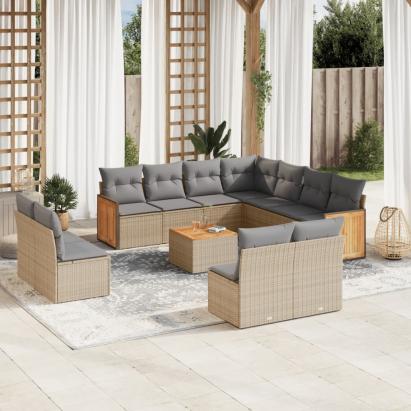 Set canapele de grădină cu perne, 12 piese, bej, poliratan GartenMobel Dekor