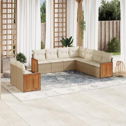 Set canapele de grădină, 9 piese, cu perne, bej, poliratan GartenMobel Dekor