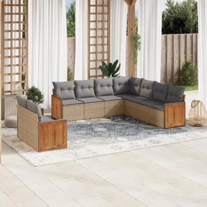Set canapele de grădină, 9 piese, cu perne, bej, poliratan GartenMobel Dekor