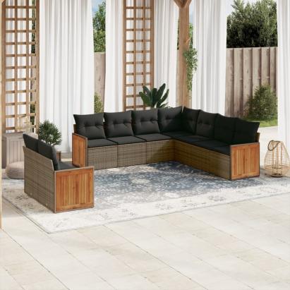 Set canapele de grădină, 9 piese, cu perne, gri, poliratan GartenMobel Dekor
