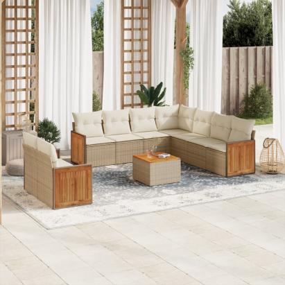 Set canapele de grădină cu perne, 10 piese, bej, poliratan GartenMobel Dekor