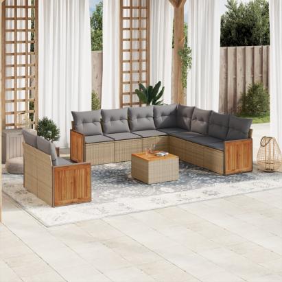 Set canapele de grădină cu perne, 10 piese, bej, poliratan GartenMobel Dekor