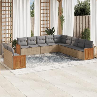 Set canapele de grădină cu perne, 11 piese, bej, poliratan GartenMobel Dekor