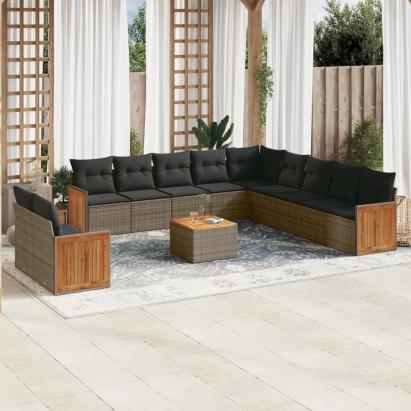 Set canapea de grădină cu perne, 12 piese, gri, poliratan GartenMobel Dekor