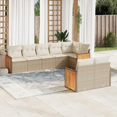 Set canapele de grădină, 8 piese, cu perne, bej, poliratan GartenMobel Dekor