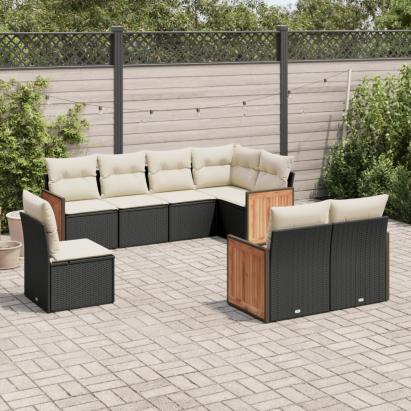 Set mobilier de grădină cu perne, 8 piese, negru, poliratan GartenMobel Dekor