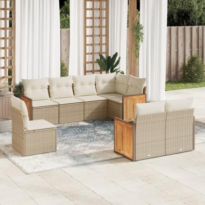 Set canapele de grădină, 8 piese, cu perne, bej, poliratan GartenMobel Dekor