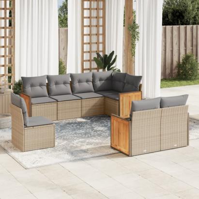 Set canapele de grădină, 8 piese, cu perne, bej, poliratan GartenMobel Dekor