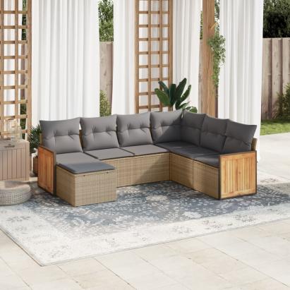 Set canapele de grădină, 7 piese, cu perne, bej, poliratan GartenMobel Dekor