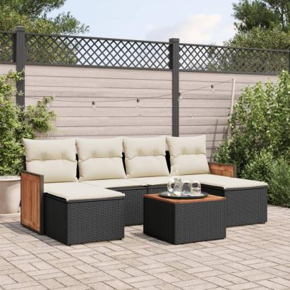Set canapele de grădină cu perne, 7 piese, negru, poliratan GartenMobel Dekor
