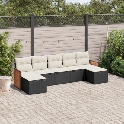 Set canapele de grădină cu perne, 7 piese, negru, poliratan GartenMobel Dekor