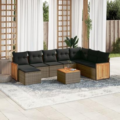 Set canapele de grădină, 9 piese, cu perne, gri, poliratan GartenMobel Dekor