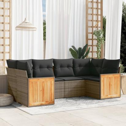Set mobilier grădină cu perne, 6 piese, gri, poliratan GartenMobel Dekor