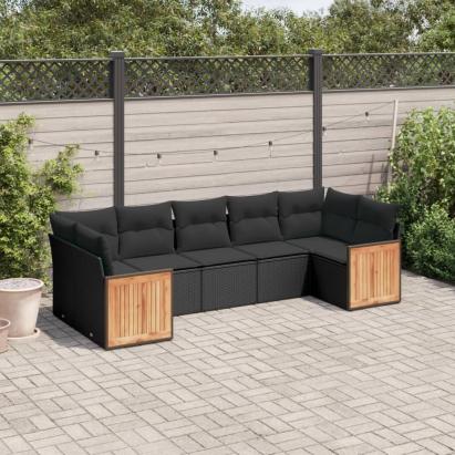Set canapele de grădină cu perne, 7 piese, negru, poliratan GartenMobel Dekor