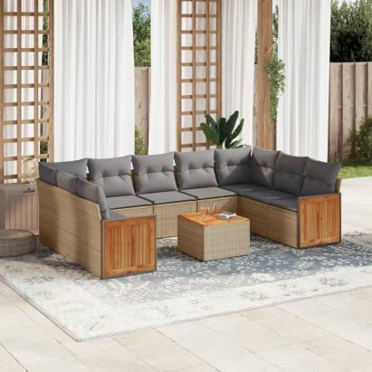 Set canapele de grădină cu perne, 10 piese, bej, poliratan GartenMobel Dekor