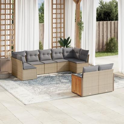 Set canapele de grădină, 9 piese, cu perne, bej, poliratan GartenMobel Dekor