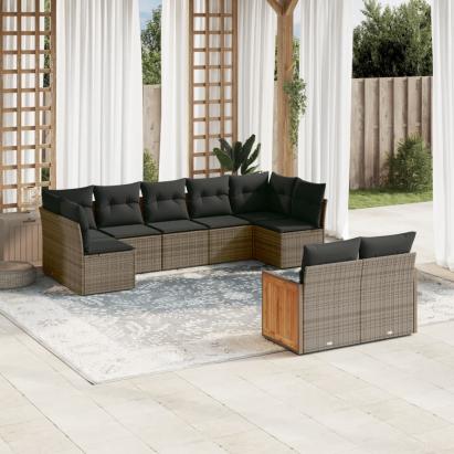 Set canapele de grădină, 9 piese, cu perne, gri, poliratan GartenMobel Dekor