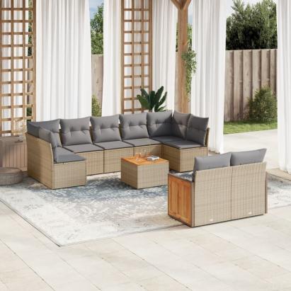 Set canapele de grădină cu perne, 10 piese, bej, poliratan GartenMobel Dekor