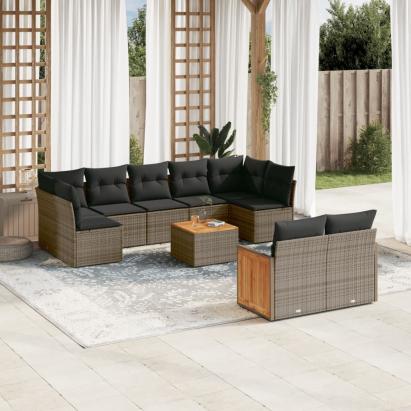 Set mobilier de grădină cu perne, 10 piese, gri, poliratan GartenMobel Dekor