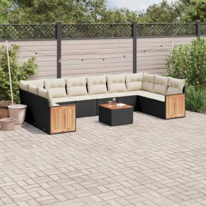 Set canapele de grădină cu perne, 11 piese, negru, poliratan GartenMobel Dekor
