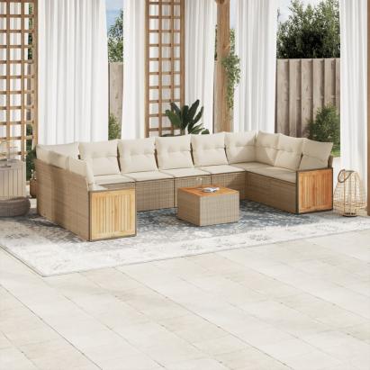 Set canapele de grădină cu perne, 11 piese, bej, poliratan GartenMobel Dekor