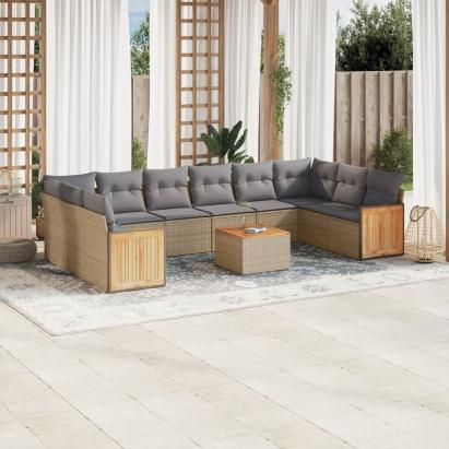 Set canapele de grădină cu perne, 11 piese, bej, poliratan GartenMobel Dekor