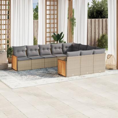 Set canapele de grădină cu perne, 10 piese, bej, poliratan GartenMobel Dekor