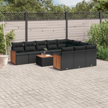 Set canapele de grădină cu perne, 11 piese, negru, poliratan GartenMobel Dekor