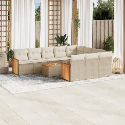 Set canapele de grădină cu perne, 11 piese, bej, poliratan GartenMobel Dekor