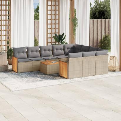 Set canapele de grădină cu perne, 11 piese, bej, poliratan GartenMobel Dekor